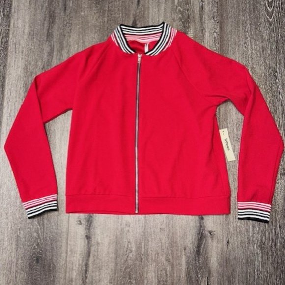 Tresics Women Full Zip Warm Up Jacket White Black Red Stripes Size S Small NWT - Picture 1 of 4